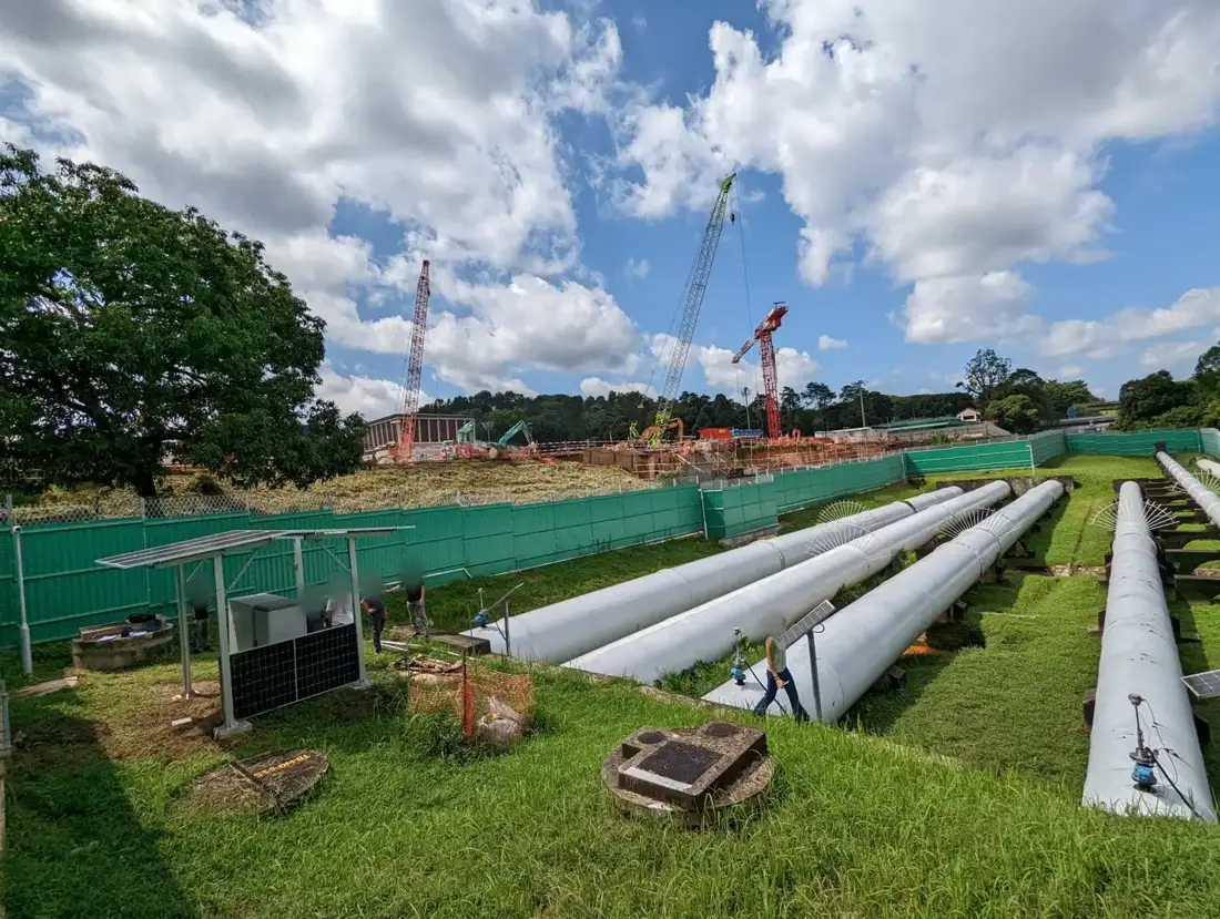 The pipeline station, with the solar canopy and cabinets at left